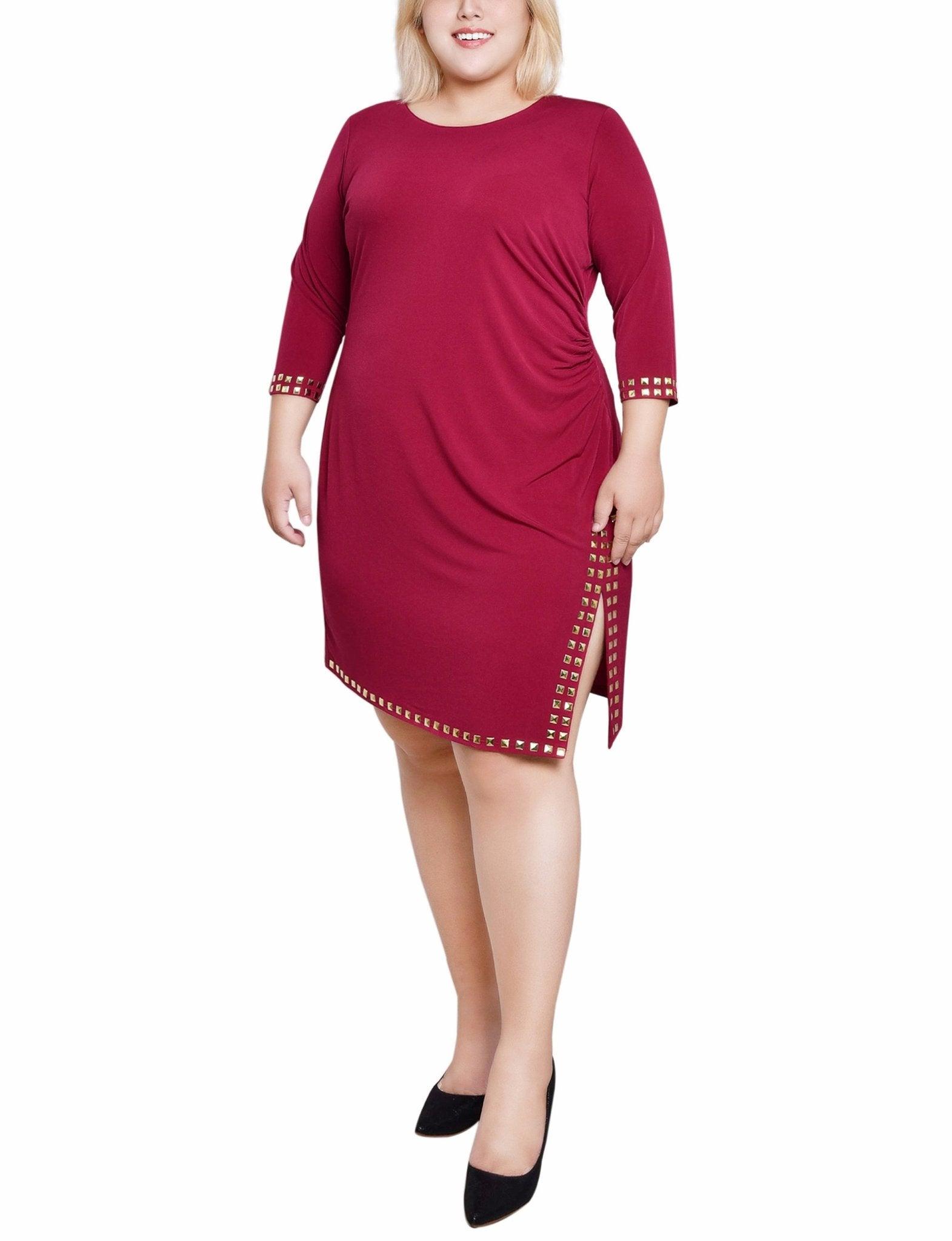 Deep Maroon Angled Hem Studded Dress - Plus Product Image