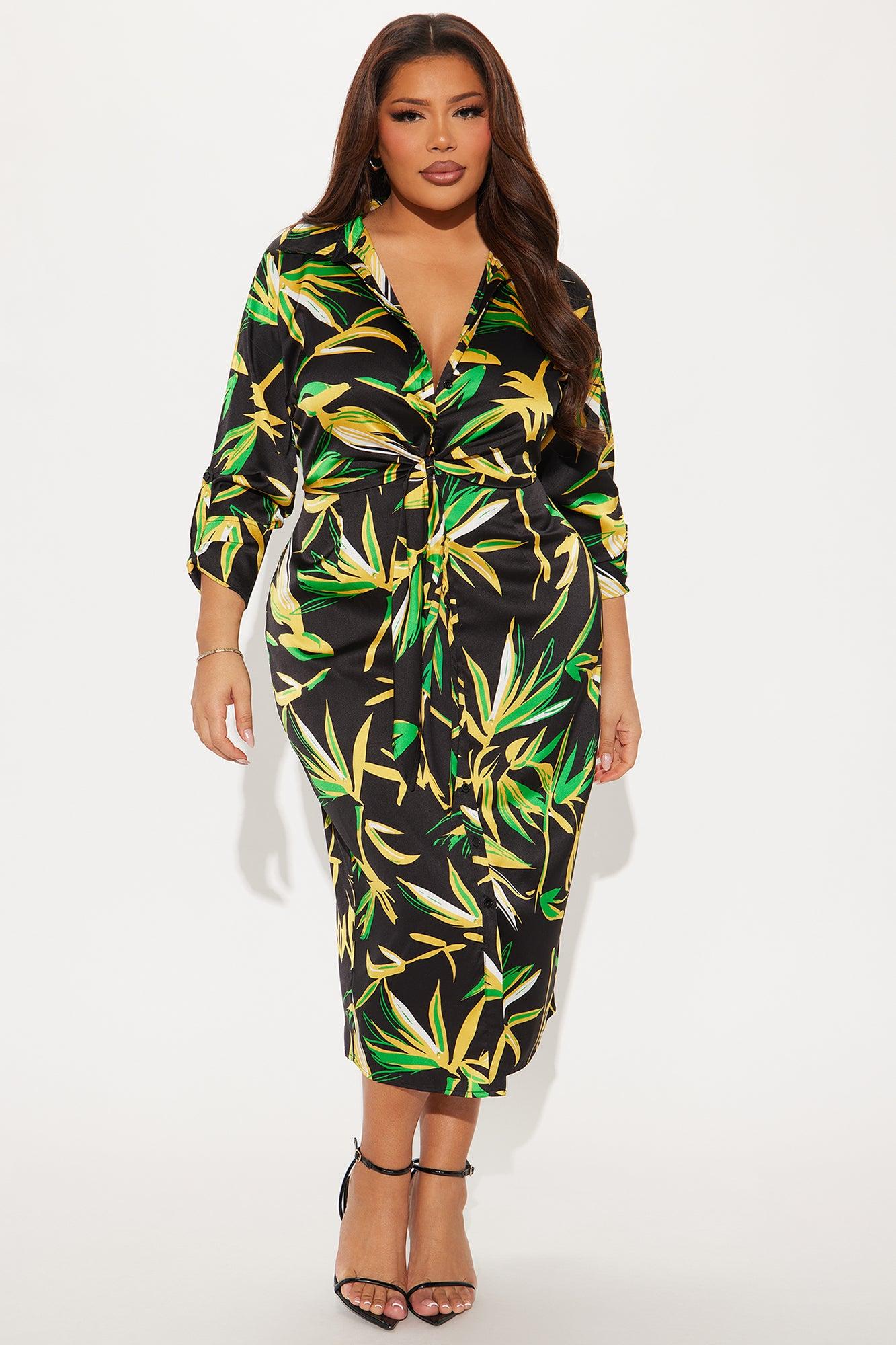 The Tropics Satin Shirt Midi Dress - Black/combo Product Image