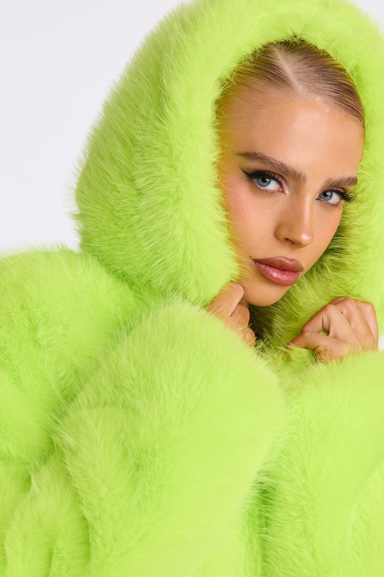 All You Need Cropped Faux Fur Coat - Lime Female Product Image