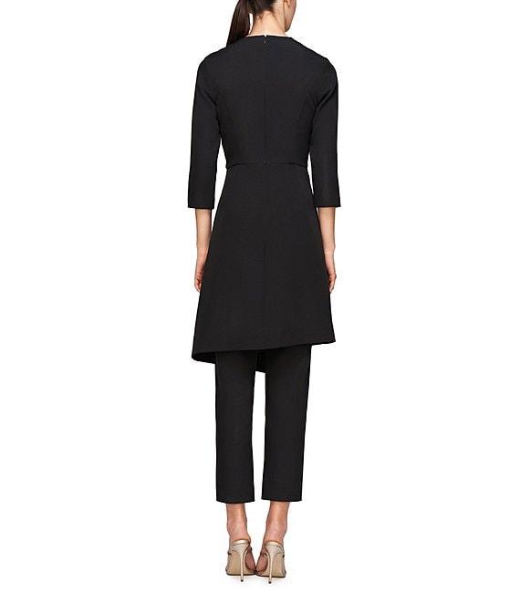 Kay Unger Colbie Stretch Crepe V-Neck 3/4 Sleeve Straight Leg Asymmetrical Jacket Jumpsuit Product Image