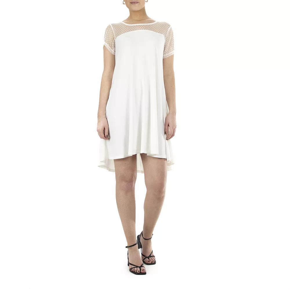 Women's Nina Leonard Sheer Dot Mesh Swing Dress, Size: Medium, Ivory Product Image