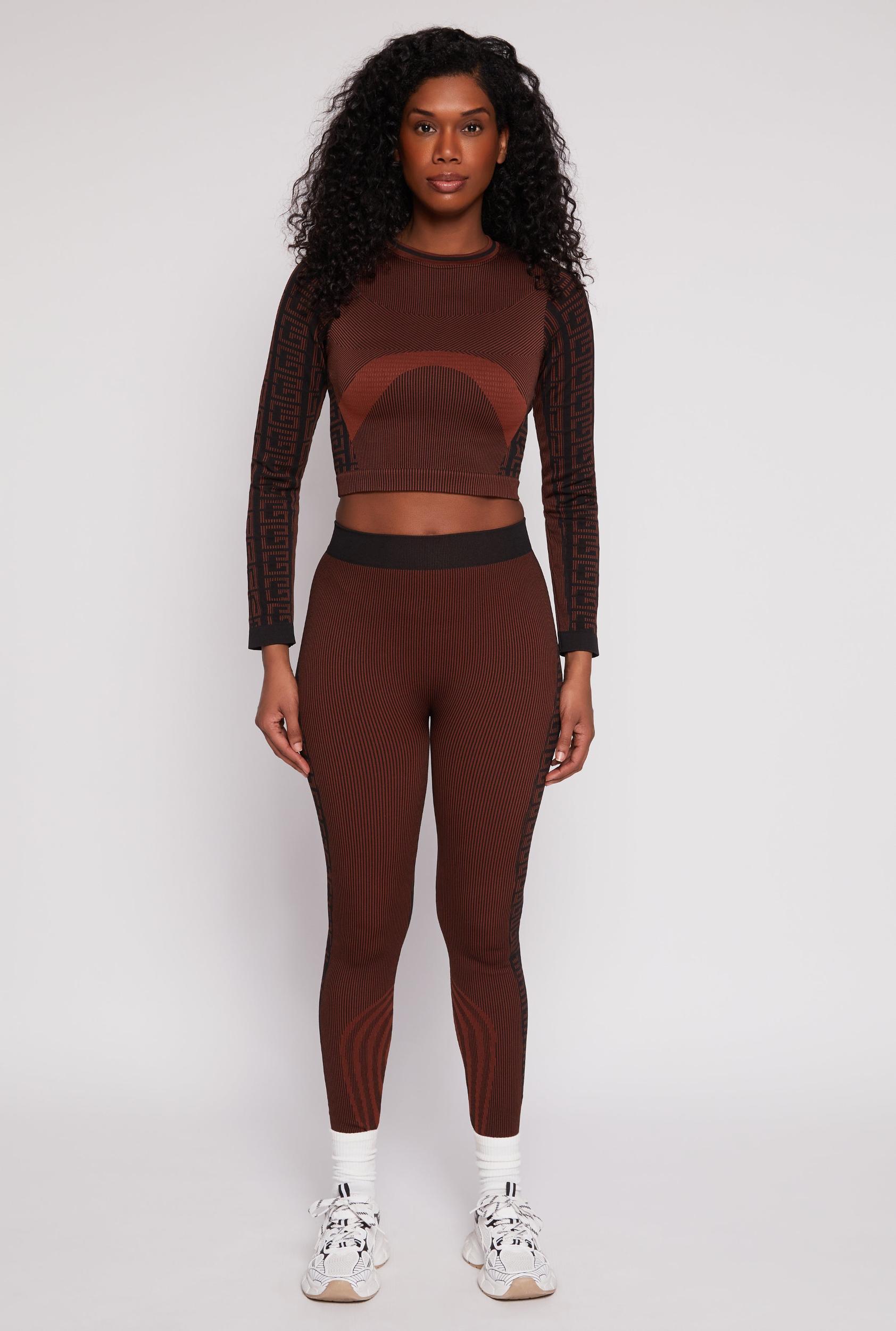 Womens Seamless Striped Greek Key Print Leggings Product Image