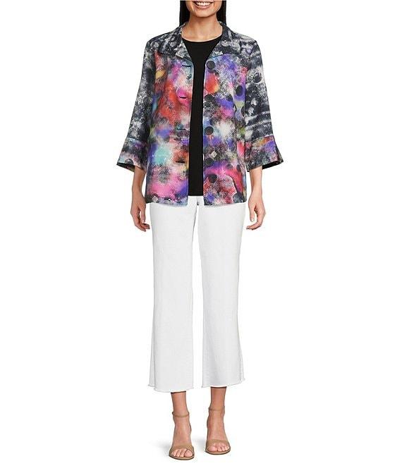 Ali Miles Woven Abstract Multi Wire Collar 3/4 Sleeve Button Front Jacket Product Image