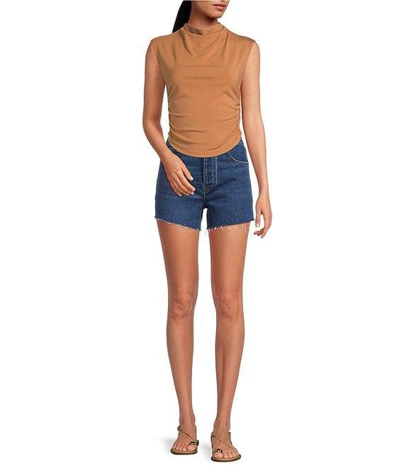 Gianni Bini Knit Mock Neck Cap Sleeve Crop Top Product Image