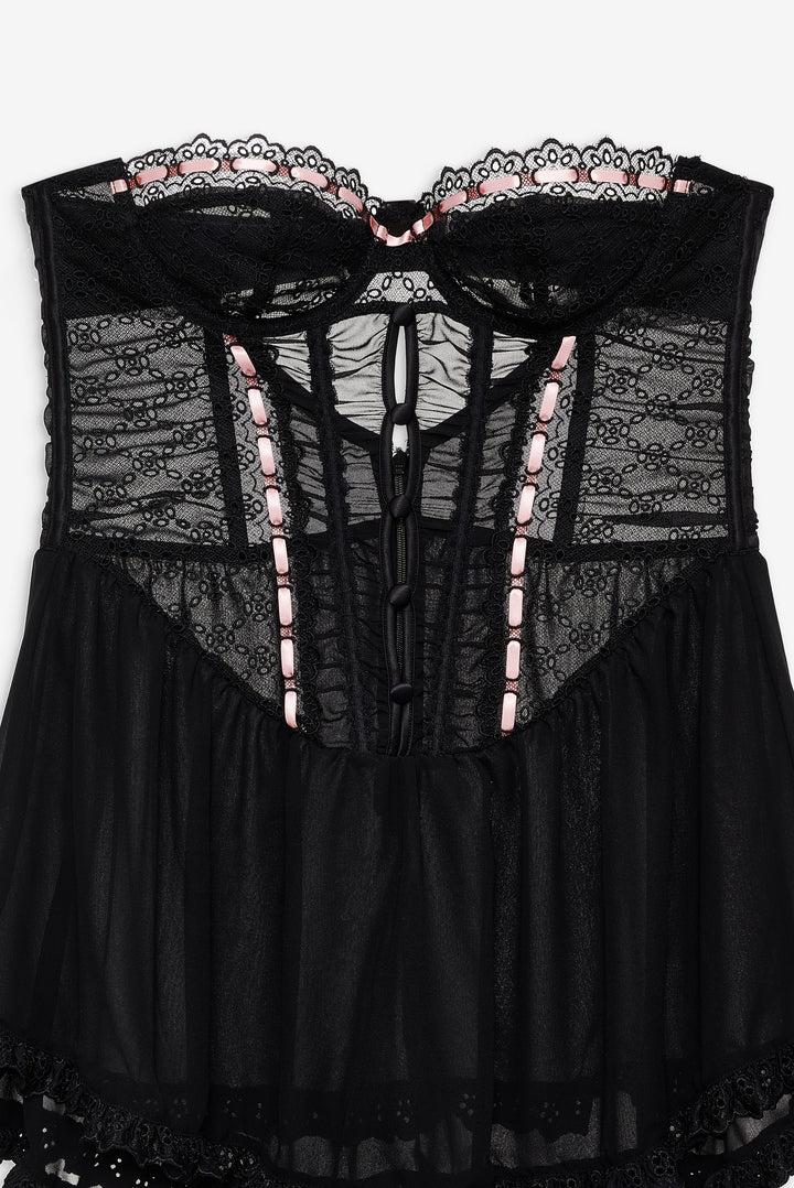 Elena Eyelet Slip Dress — Black Product Image