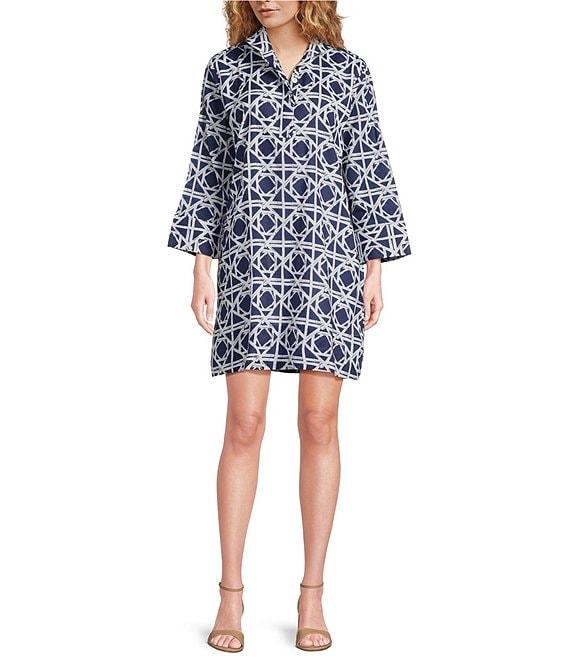 Jude Connally Helen Bamboo Rattan Print Stand Collar Long Sleeve Dress Product Image