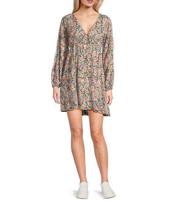 Billabong Star Fall Ditsy Floral Print Long Sleeve Mini Dress Product Image