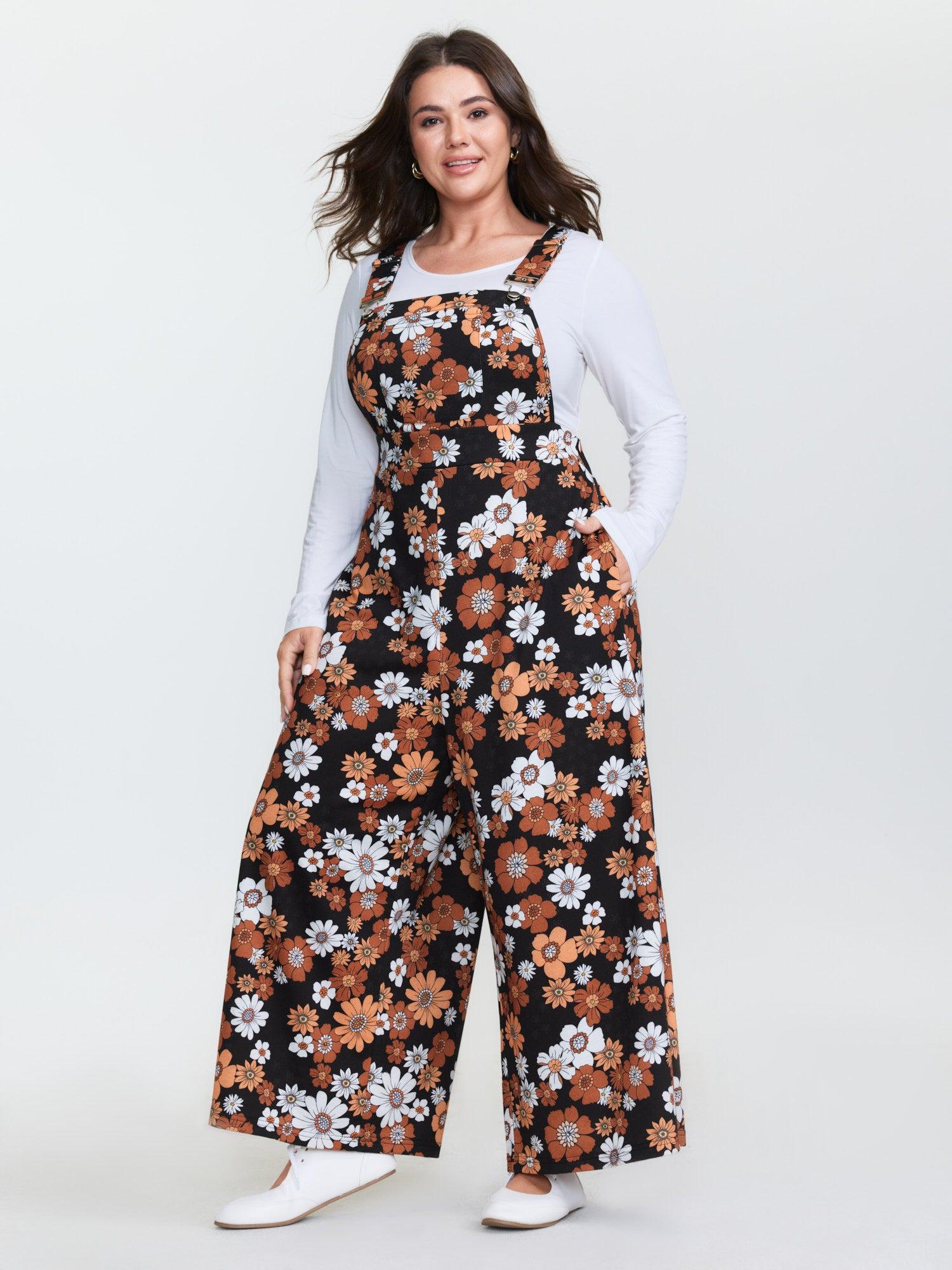 Floral Print Stretchy Adjustable Overall Jumpsuit Female Product Image