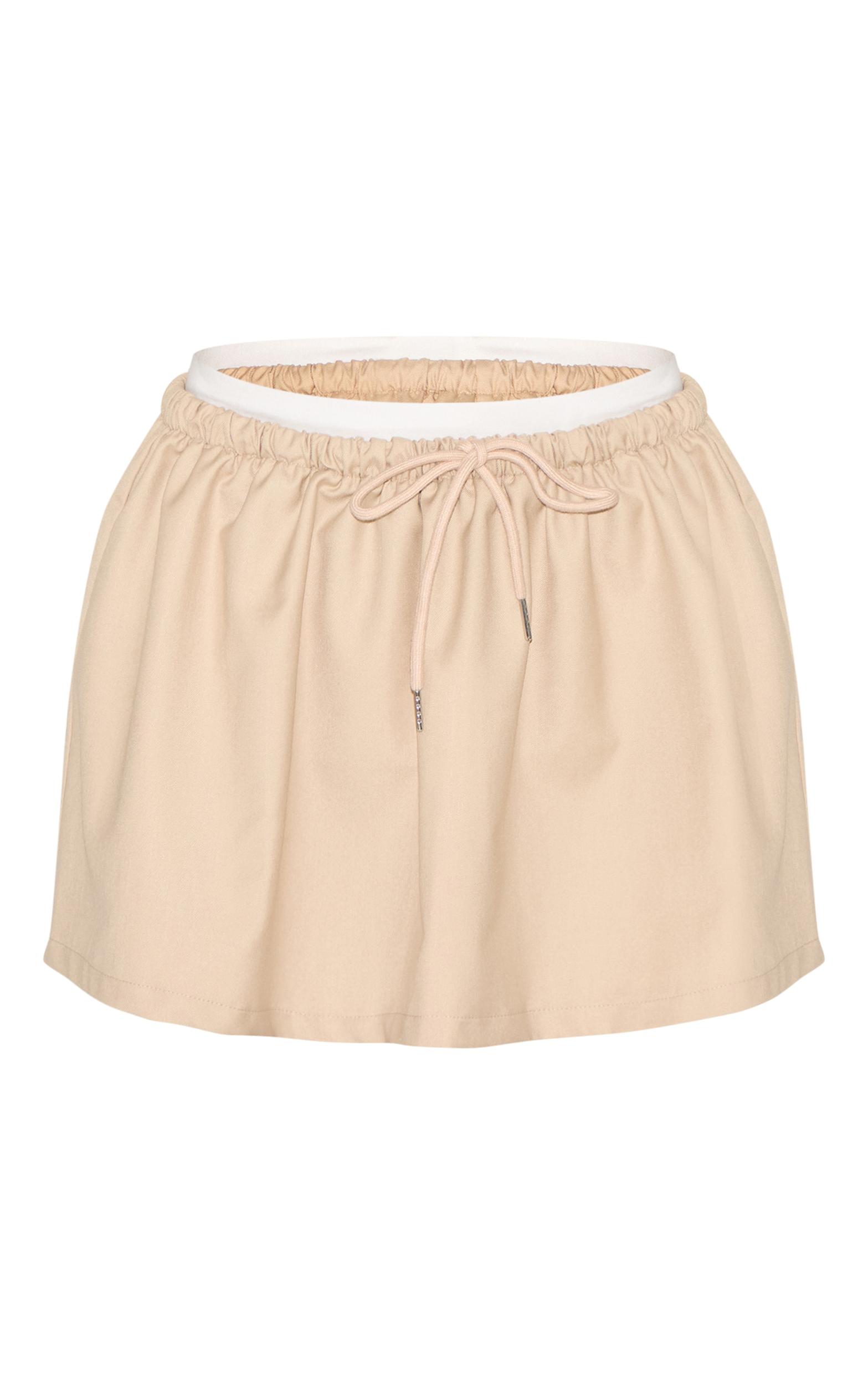 Stone Tailored Woven Boxer Detail Drawstring Mini Skirt Product Image
