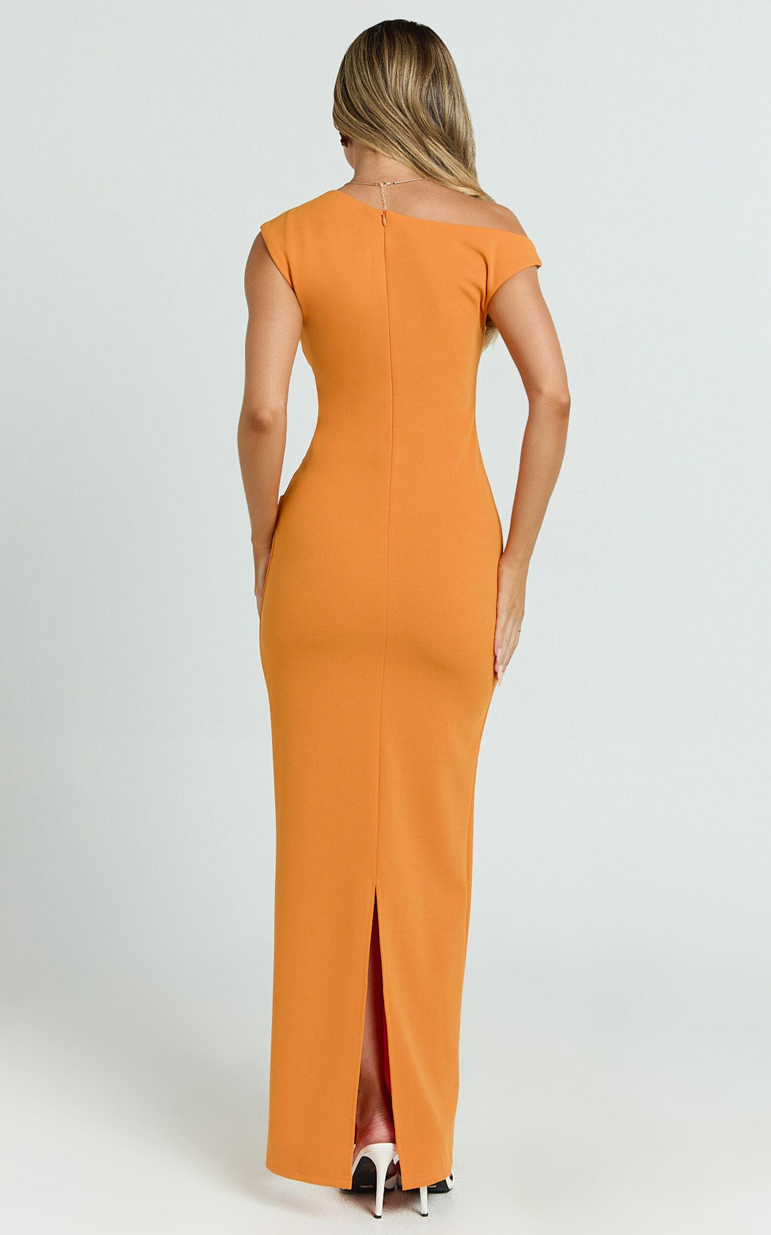 Genie Maxi Dress - Off The Shoulder Dress in Orange Product Image