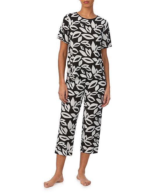 Donna Karan Leaf Print Short Sleeve Boat Neck Knit Coordinating Pajama Top Product Image