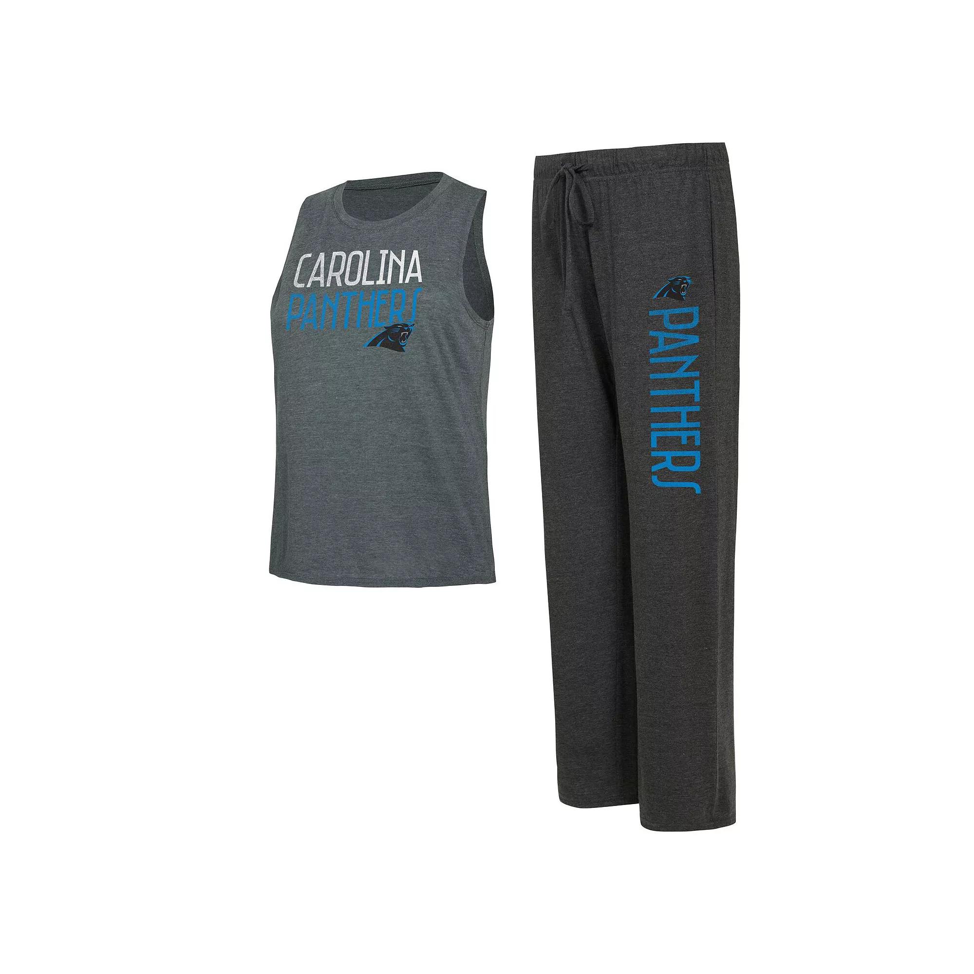 Women's Concepts Sport Black/Charcoal Carolina Panthers Muscle Tank Top & Pants Lounge Set,  Product Image