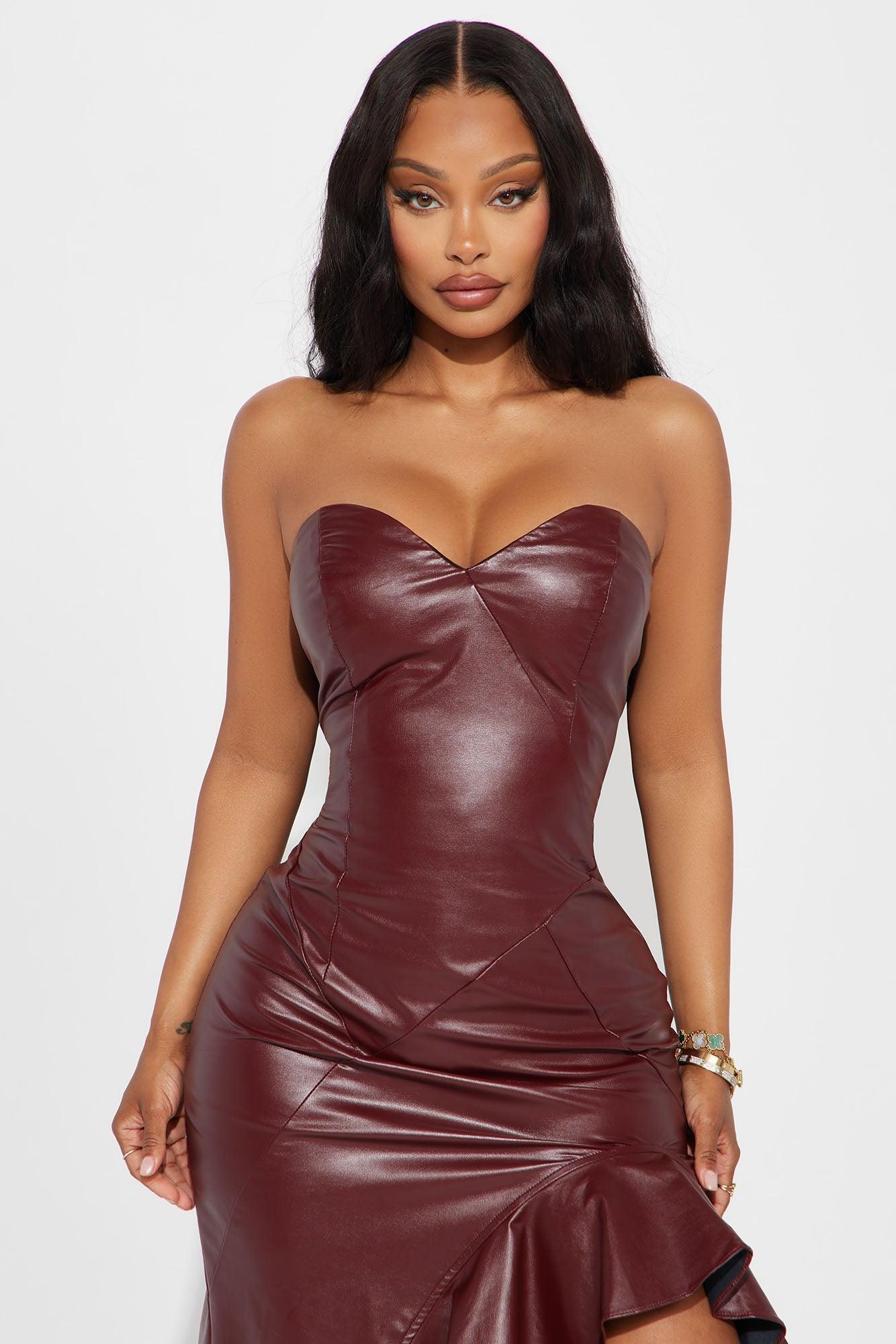 Stacy Faux Leather Maxi Dress - Burgundy Product Image
