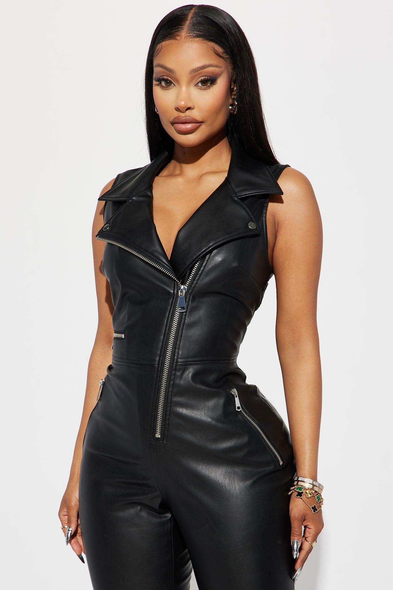 Ride Through PCH Faux Leather Jumpsuit - Black Product Image