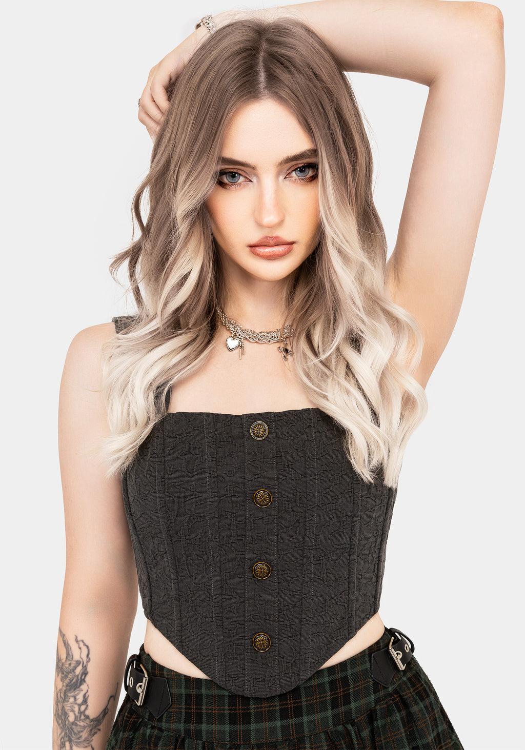 Ombra Button Front Sleeveless Corset Top Product Image