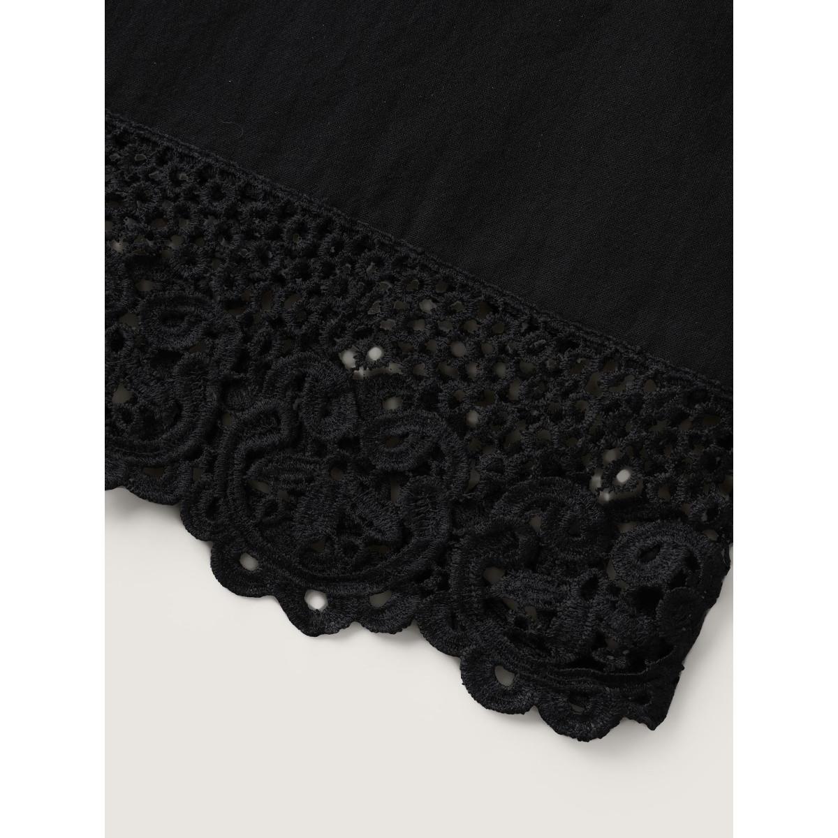 Plus Size Cotton Scalloped Lace Hem Wide-Leg Pants Women Black Boho Wide Leg Mid Rise Vacation Pants BloomChic 22-24/3X Product Image