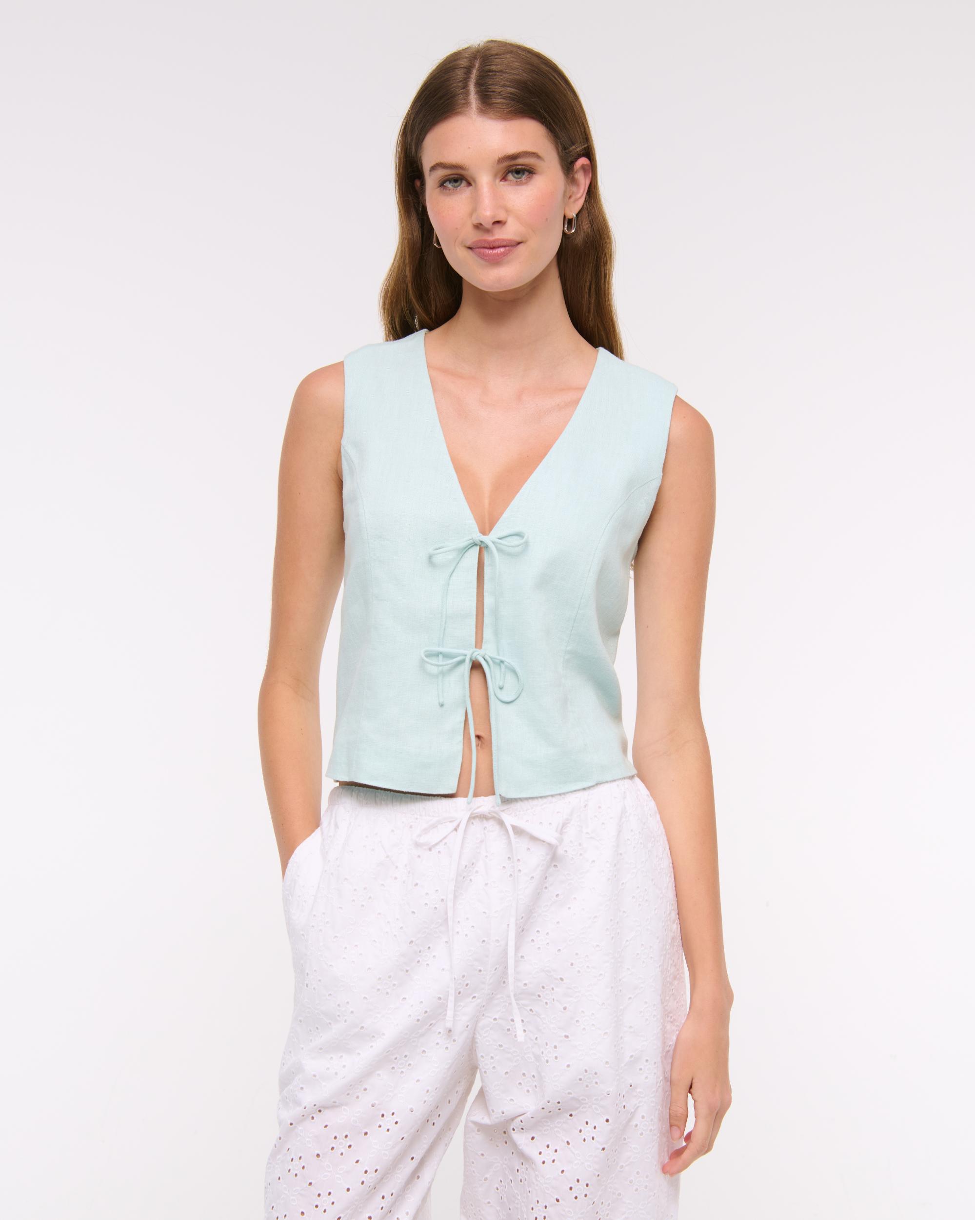 Tie-Front Linen-Blend Vest Product Image