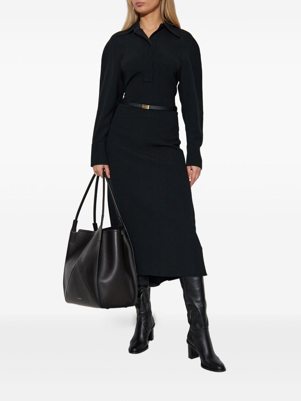 spread-collar long-sleeve midi dress Product Image