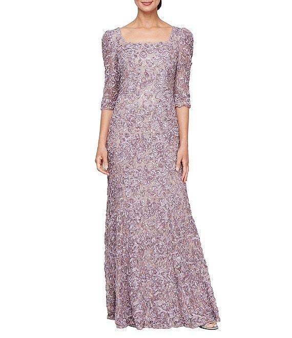 Alex Evenings 3/4 Sleeve Square Neck Soutache Lace Sheath Dress Product Image