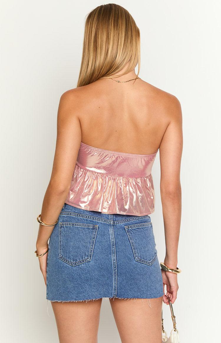 Barbara Pink Metallic Strapless Crop Top Baby Product Image