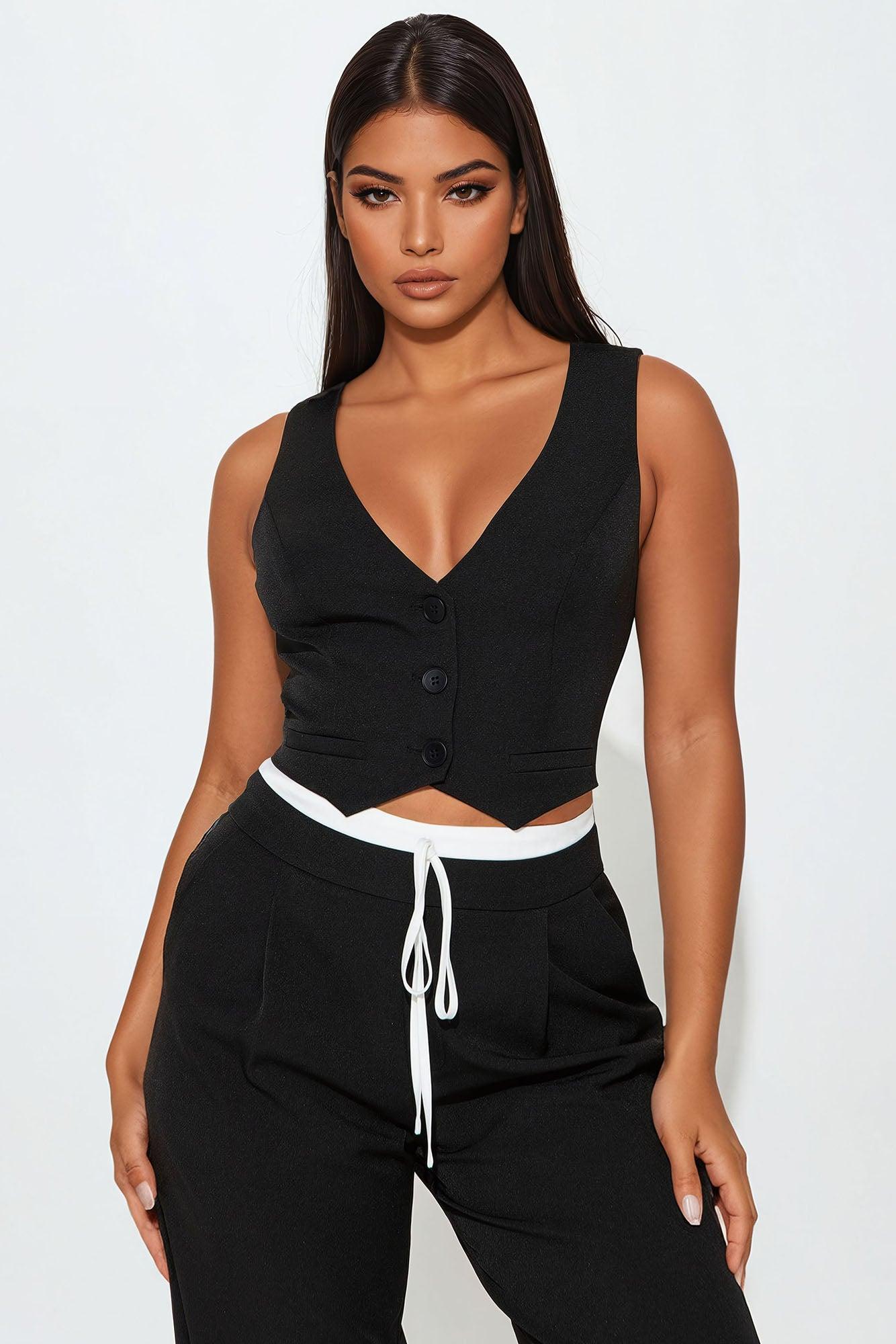 Not Your Boss Vest Pant Set - Black Product Image