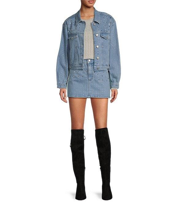 Gianni Bini Ava Rhinestone Mini Denim Skirt Product Image