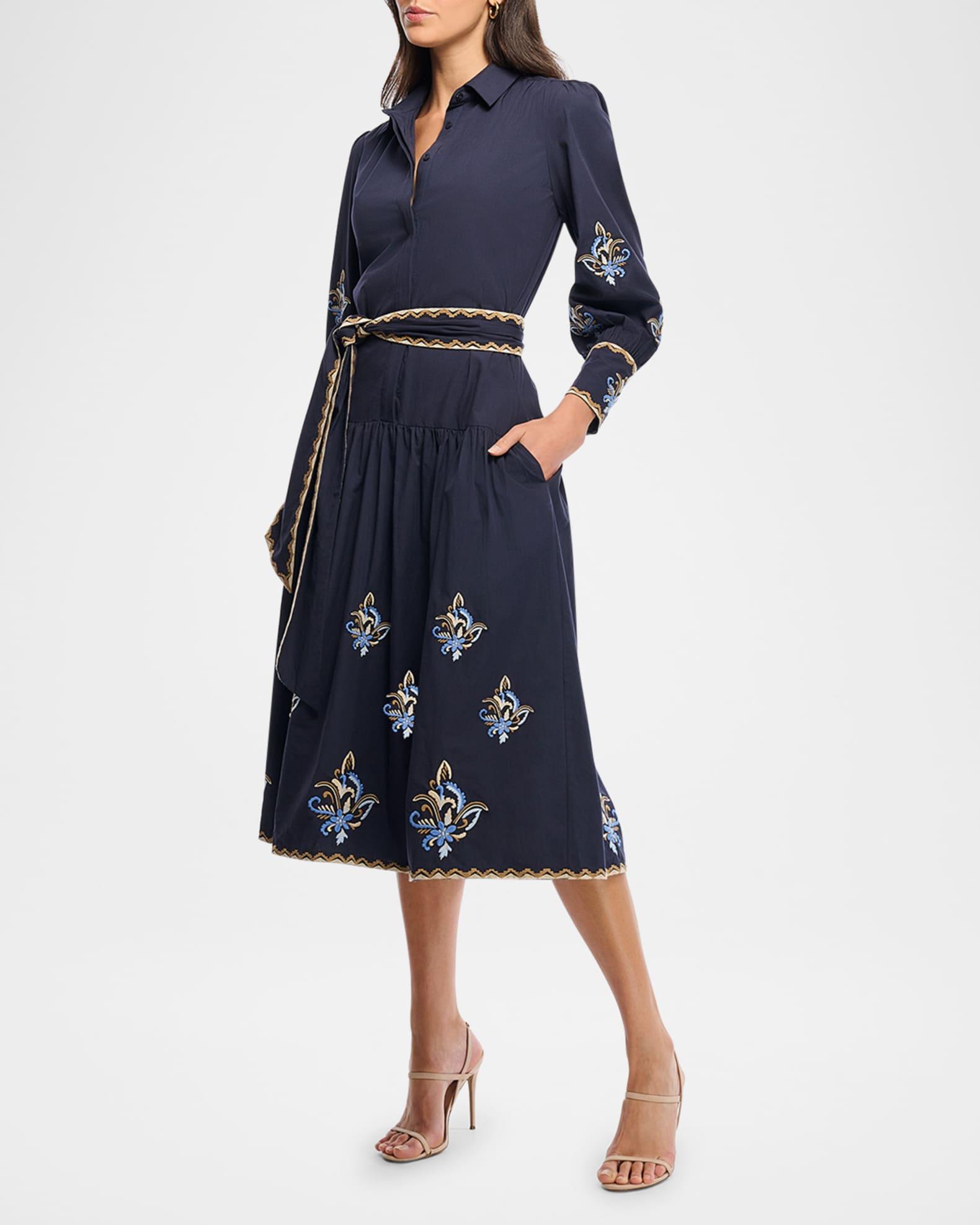 Geer Embroidered Cotton Midi Shirtdress Product Image
