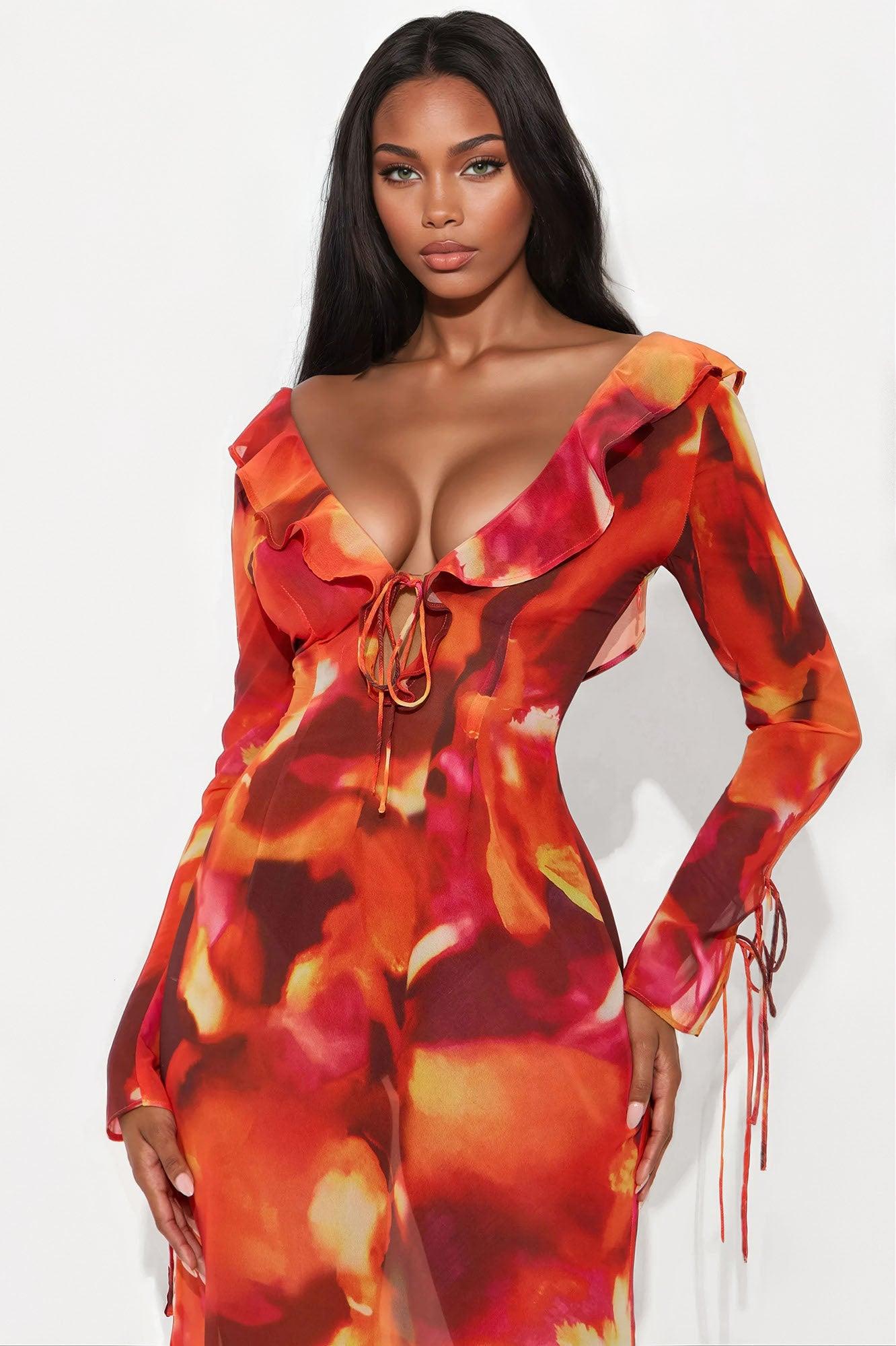 Savvy Chiffon Maxi Dress - Orange/combo Female Product Image