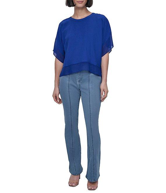 DKNY by Donna Karan Mixed Media Crew Neck Dolman Short Sleeve Top Product Image