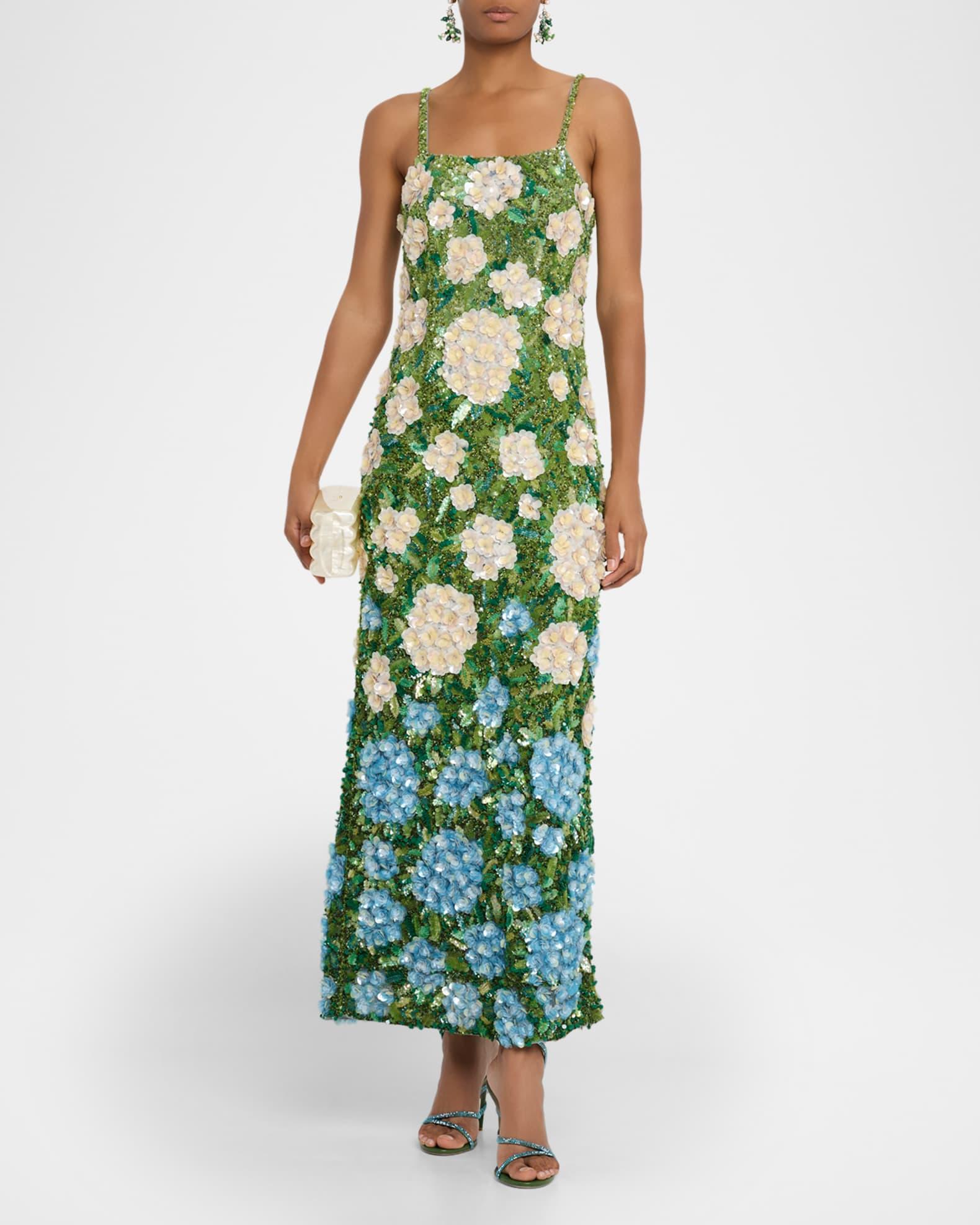 Hand Embellished Hydrangea Midi Cocktail Dress Product Image