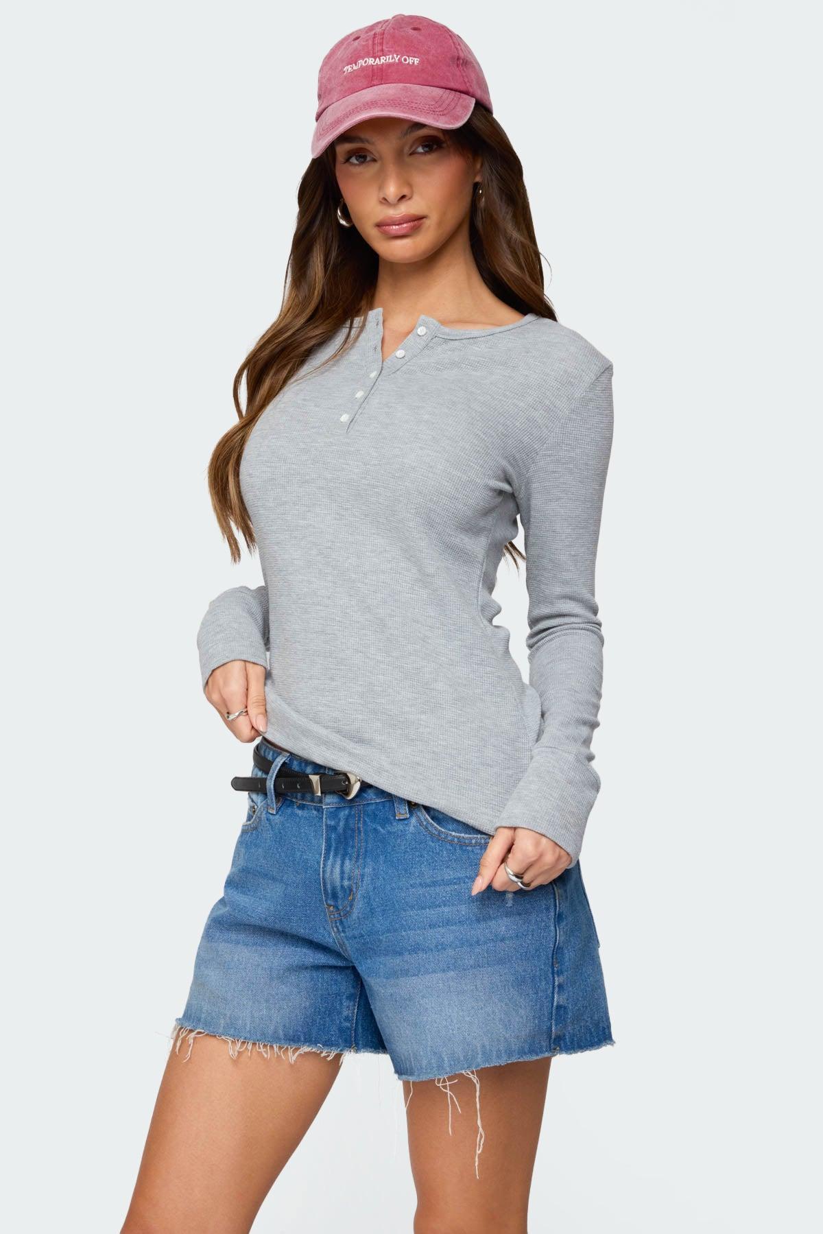 Helaine Waffle Henley T Shirt Product Image