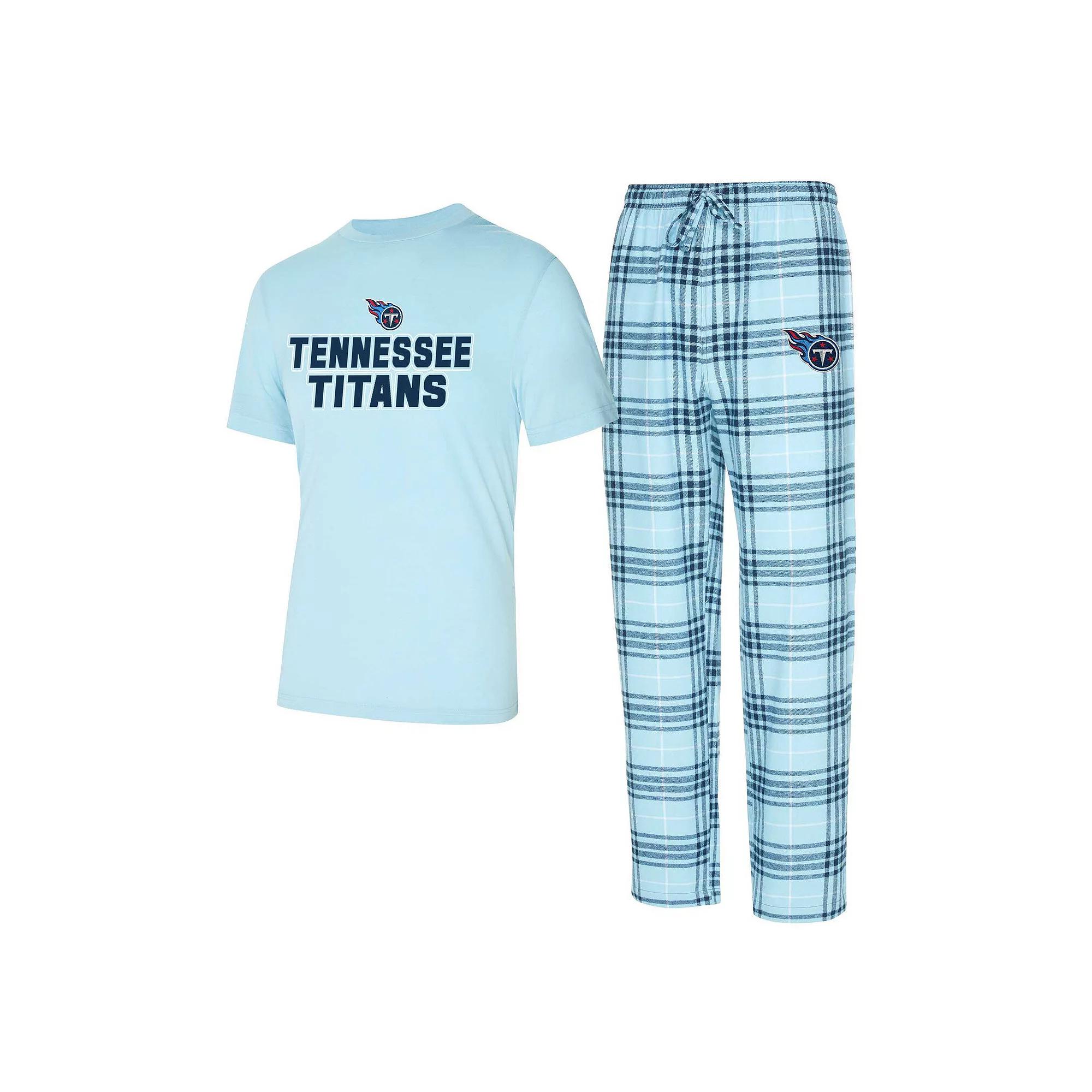 Men's Concepts Sport Light Blue/Navy Tennessee Titans Vector T-Shirt & Flannel Pants Sleep Set,  Product Image