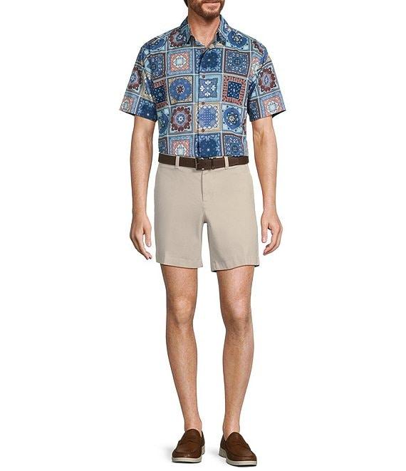 Roundtree & Yorke Short Sleeve Slub Tile Print Sport Shirt Product Image