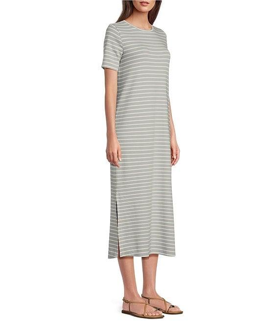 Le' AL.X Stripe Stretch Knit Crew Neck Short Sleeve T-Shirt Midi Dress Product Image