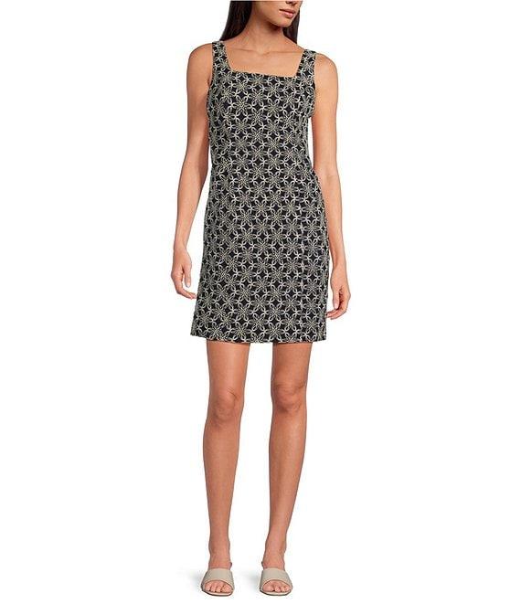 tyler boe Pamela Cotton Daisy Embroidered Square Neck Sleeveless A-Line Dress Product Image