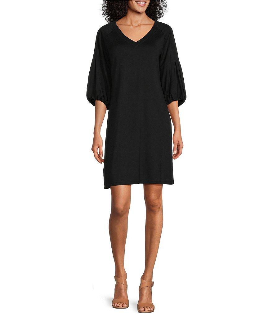 Tommy Bahama Darcy Ponte Knit V-Neck 3/4 Bishop Sleeve A-Line Dress Product Image