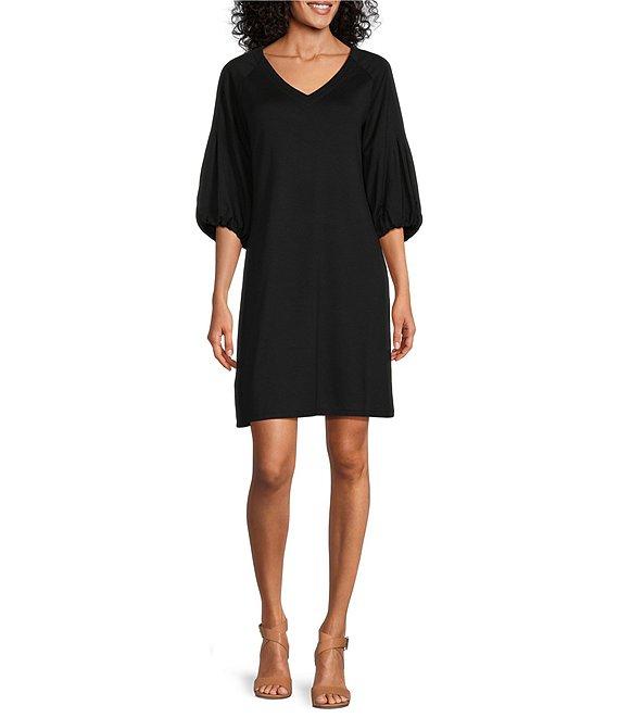 Tommy Bahama Darcy Ponte Knit V-Neck 3/4 Bishop Sleeve A-Line Dress Product Image