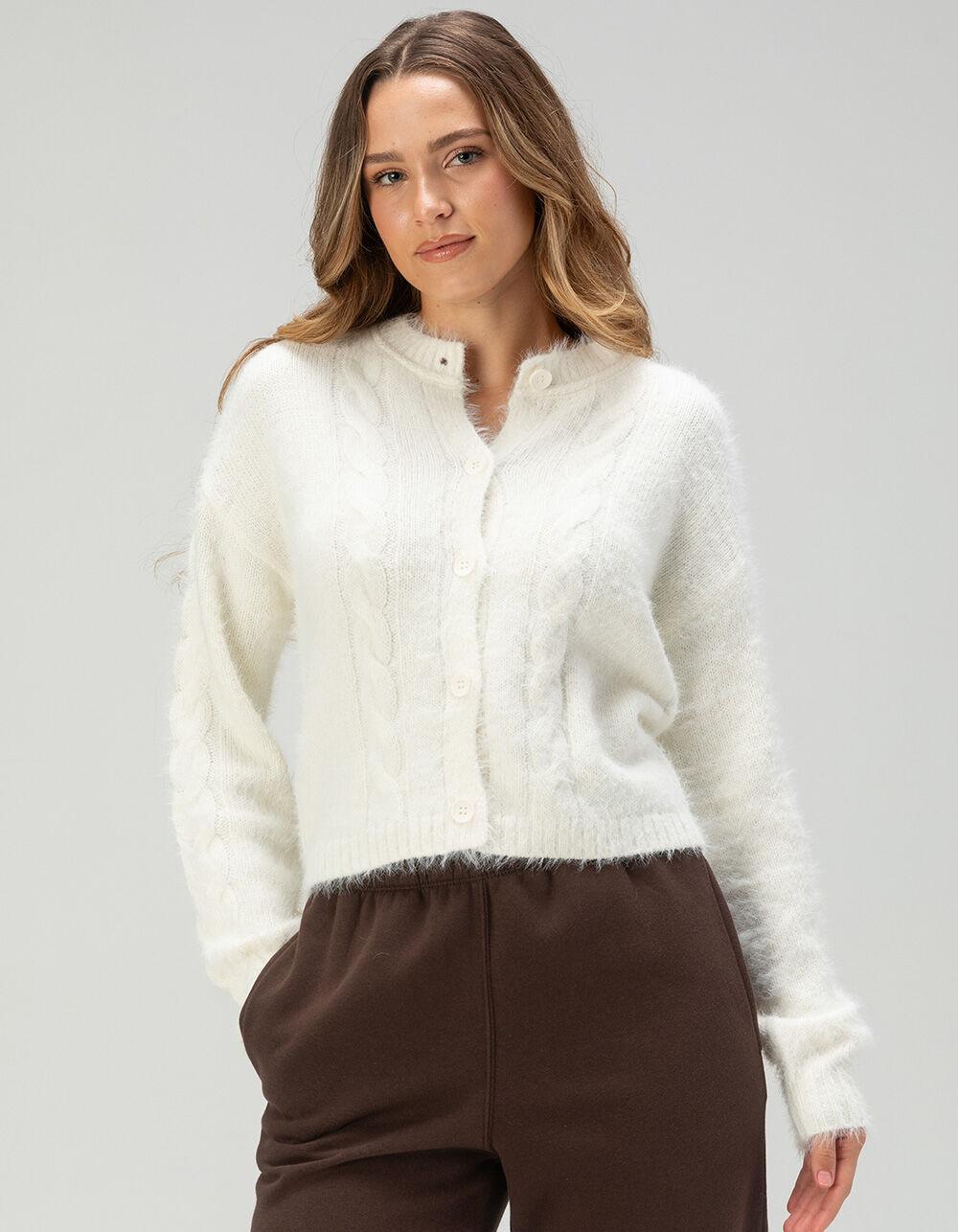 RSQ Womens Cable Fuzzy Cardigan - CREAM Product Image