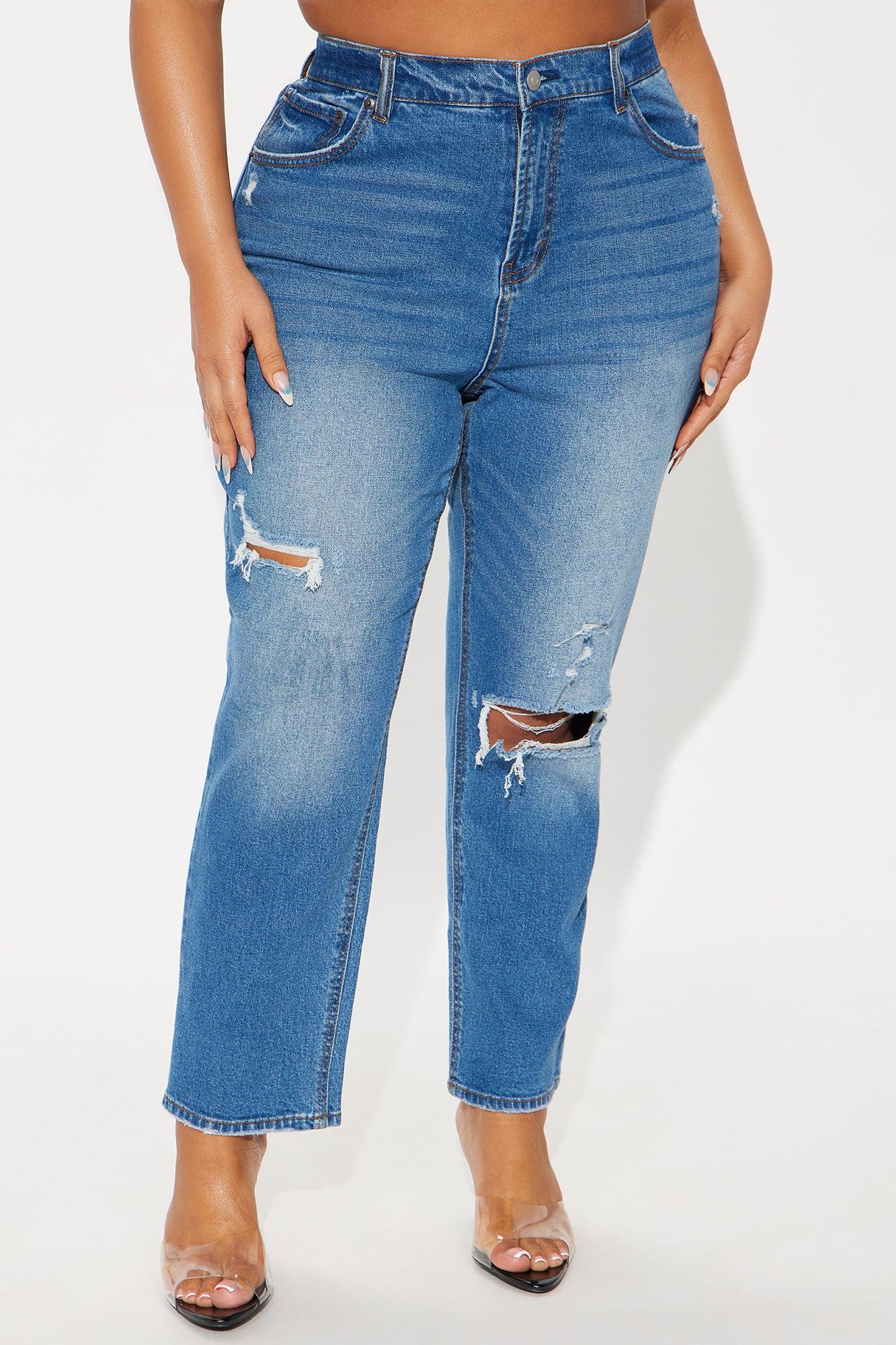 Crowd Pleaser Ripped Ankle Slim Straight Jeans - Medium Wash Female Product Image