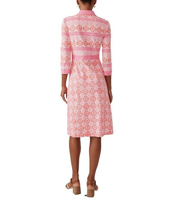 J.McLaughlin Kailyn Printed Knit Point Collar 3/4 Sleeve Button Front Dress Product Image