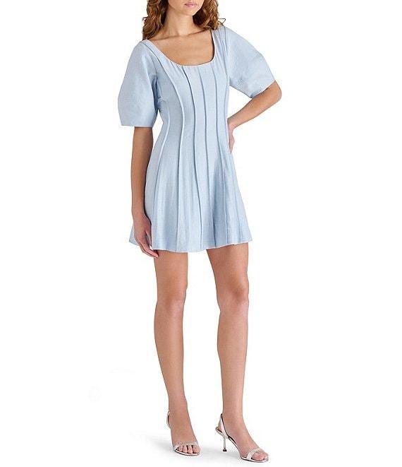 Steve Madden Dresses Arta Woven Scoop Neck Short Puff Sleeve A-Line Mini Dress Product Image