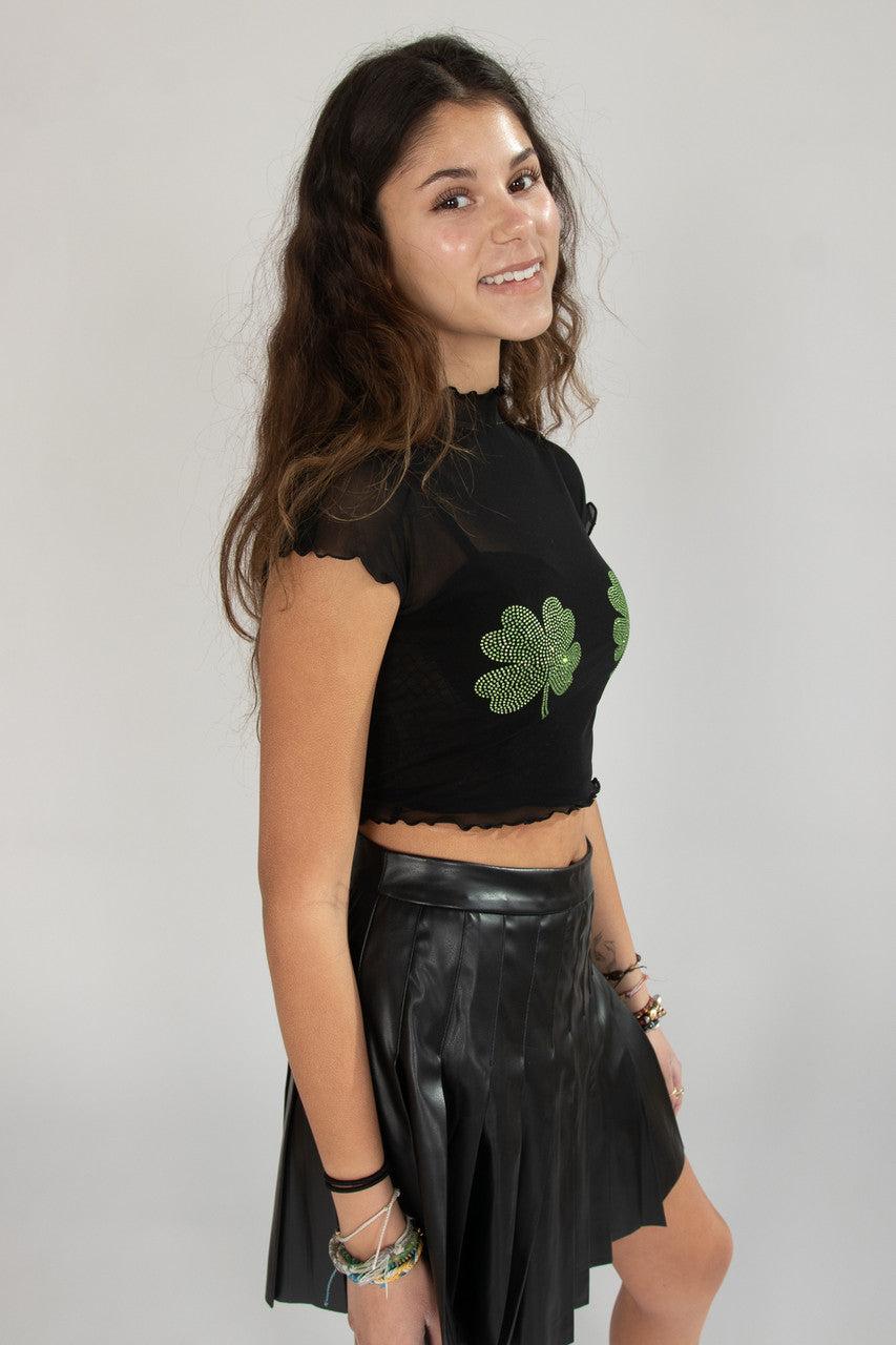 Rhinestone Shamrock Mesh Tee Product Image