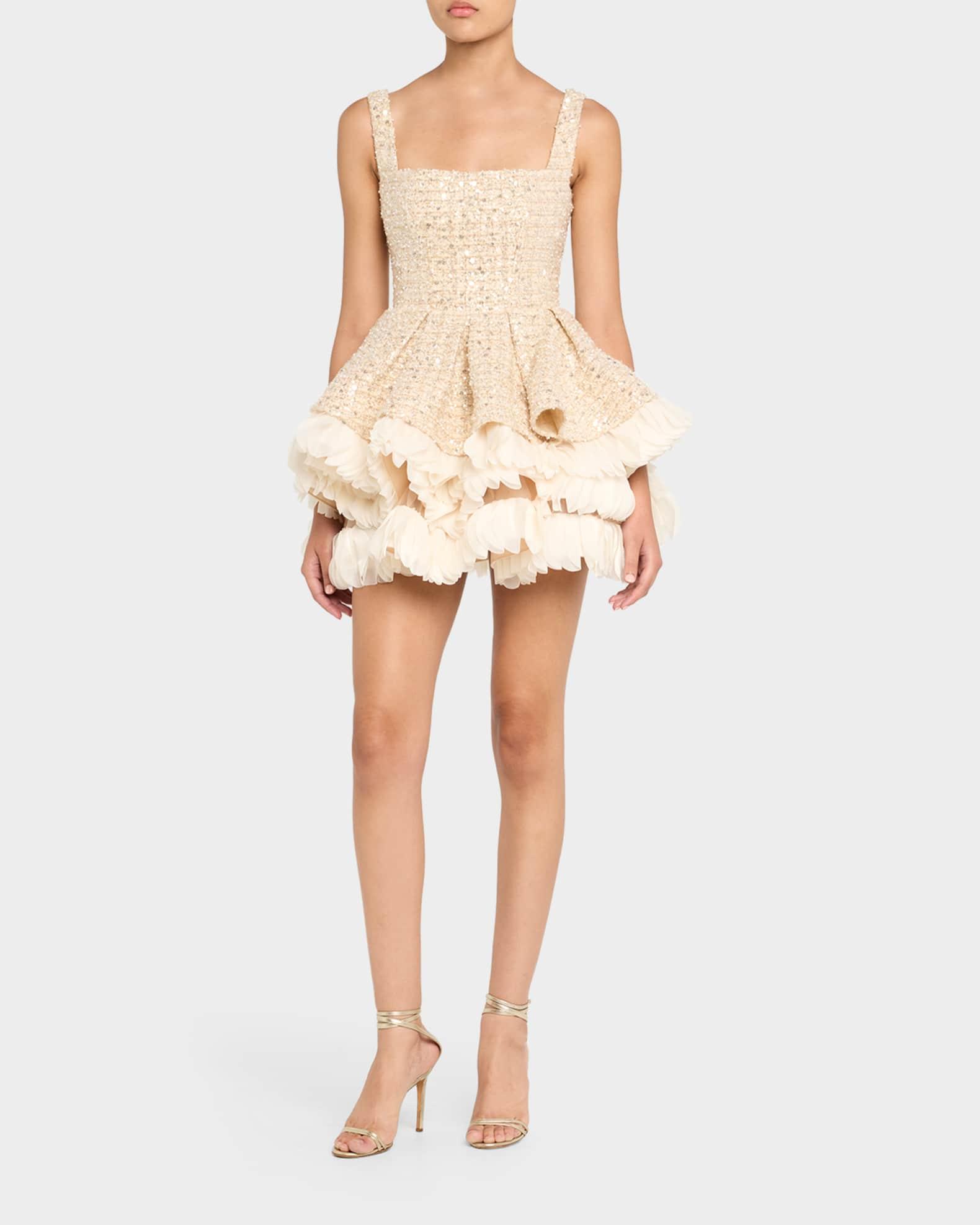 Catalina Beaded Fit-&-Flare Ruffle Mini Dress Product Image