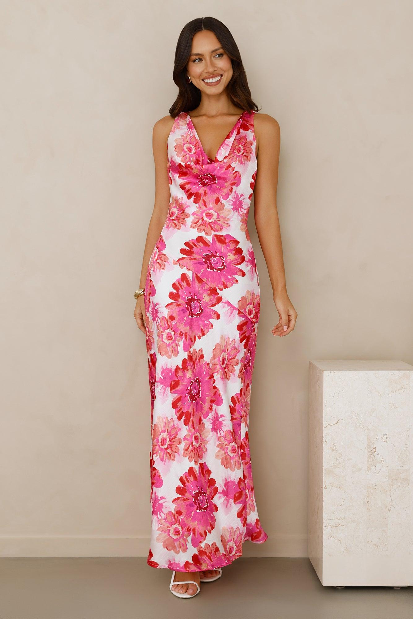 Romantic Steps Satin Maxi Dress Pink Product Image