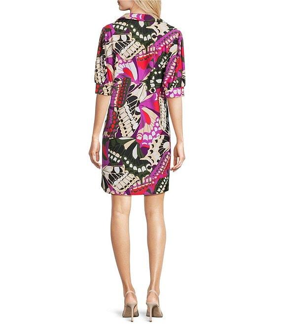 Jude Connally Emerson Butterfly Mosaic Print Jude Cloth Knit Point Collar Puffed Sleeve Shift Dress Product Image