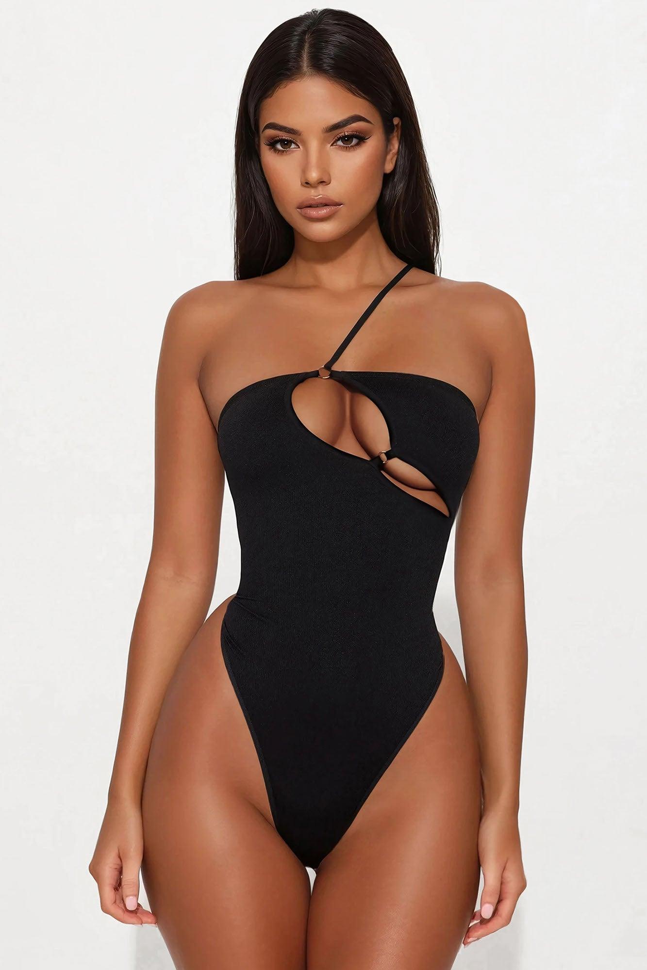 Daydream One Shoulder Seamless Bodysuit - Black Product Image