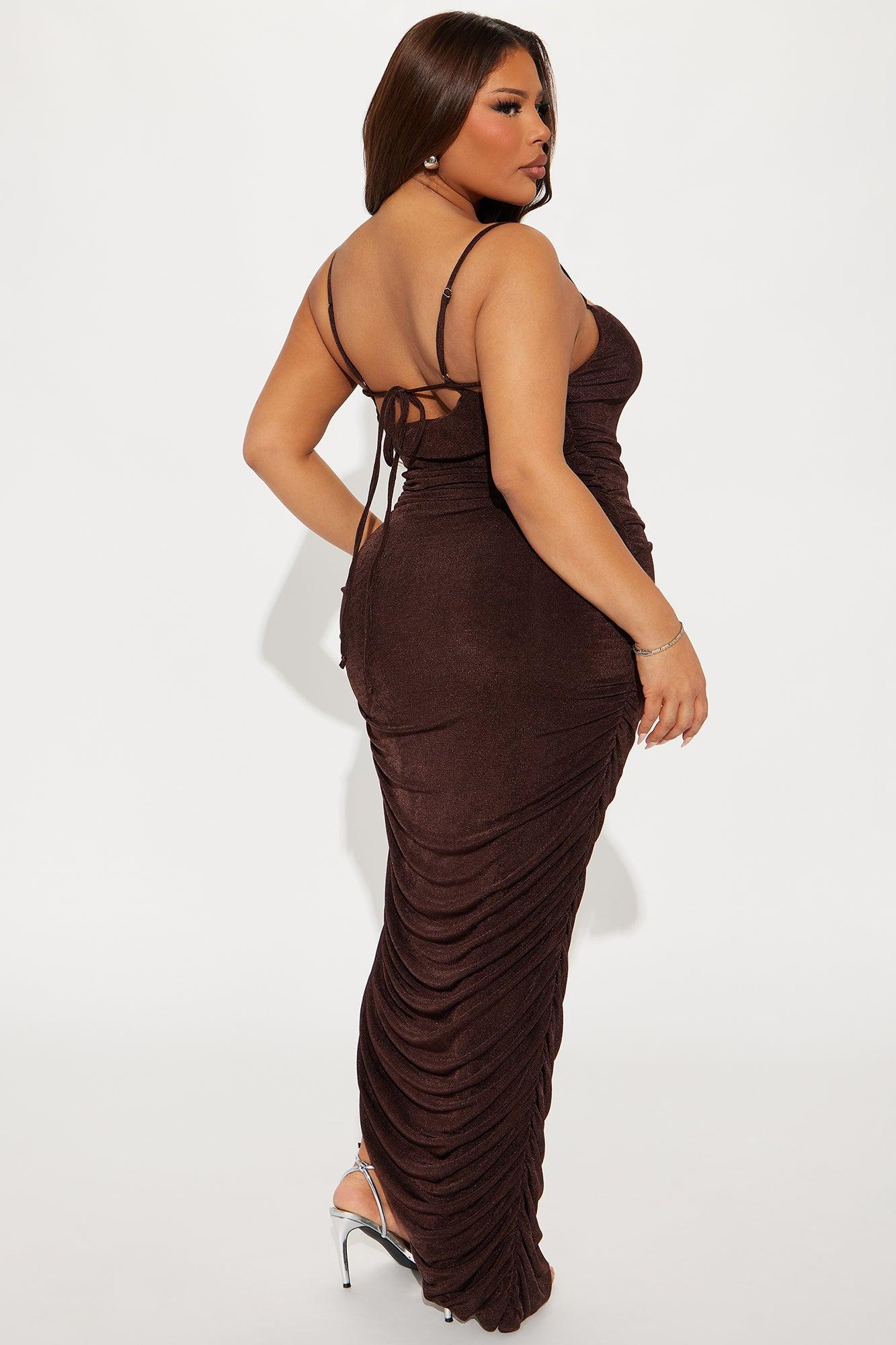 Slinky Sara Double Lined Midi Dress - Chocolate Product Image
