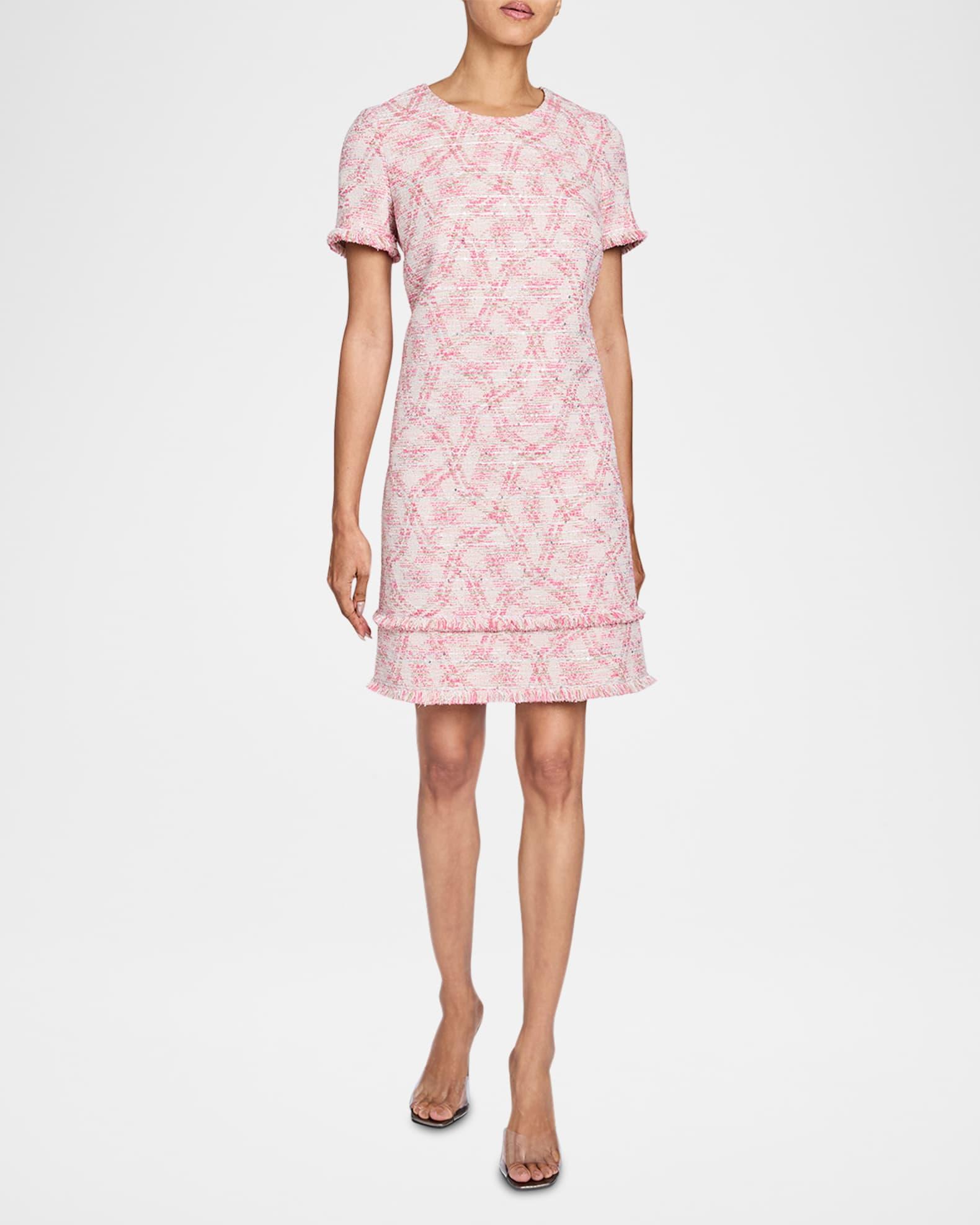 Fringe-Trim Sequin Tweed Dress Product Image