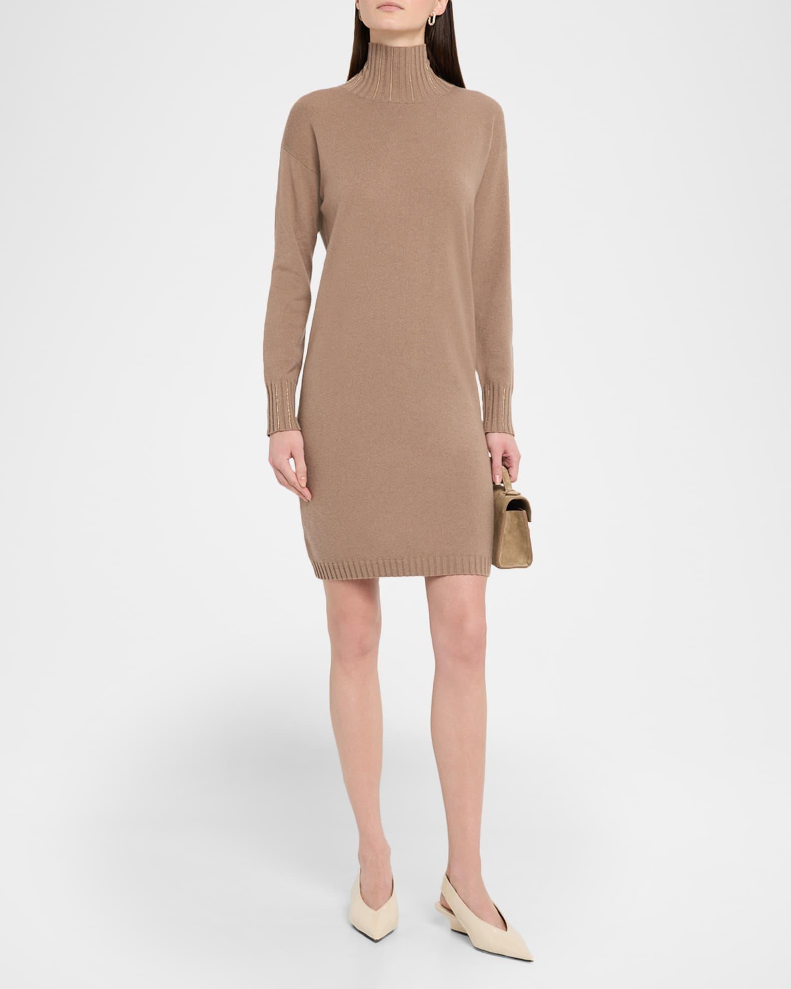 Beaded Turtleneck Mini Sweater Dress Product Image