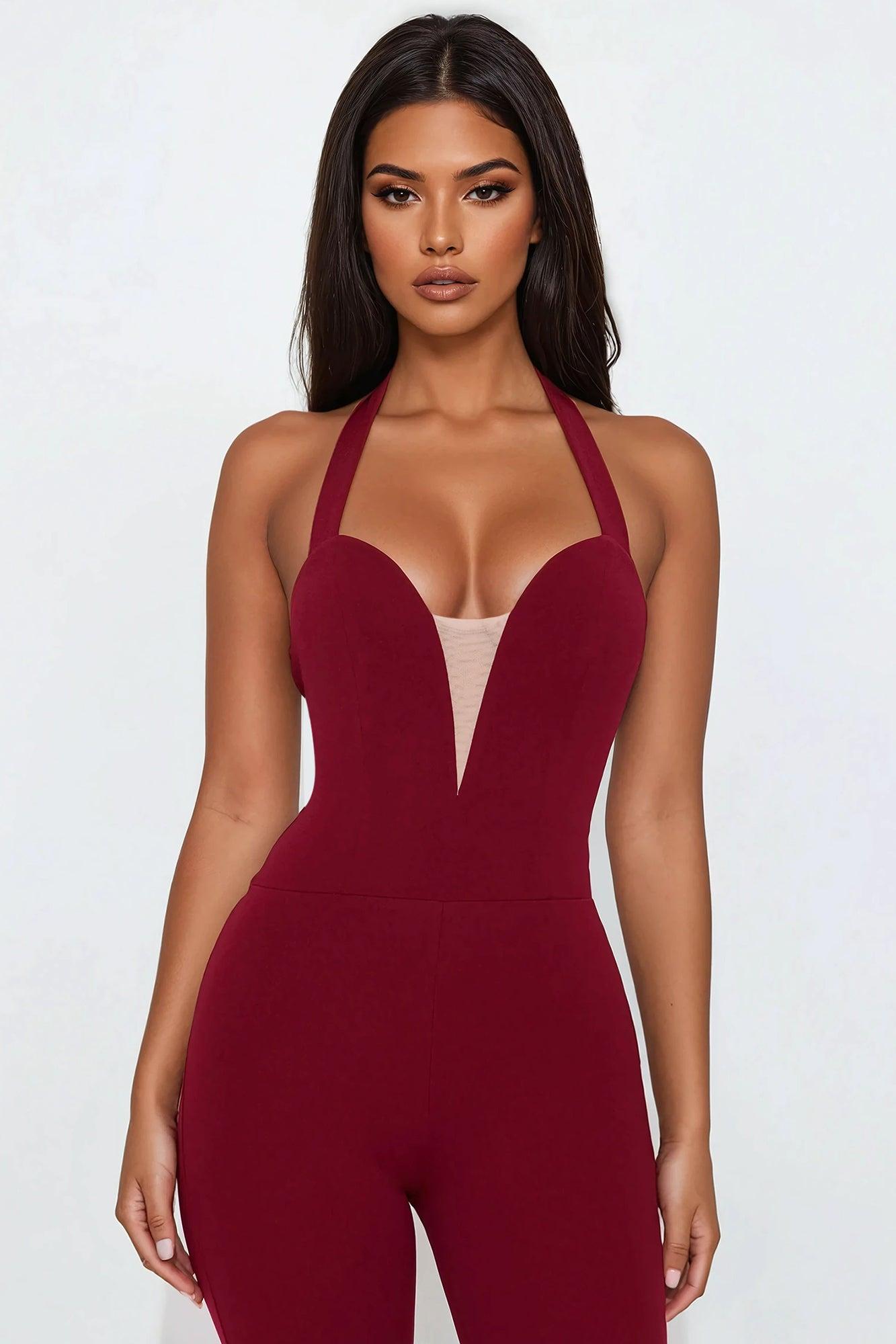 Felicity Halter Jumpsuit - Burgundy Product Image